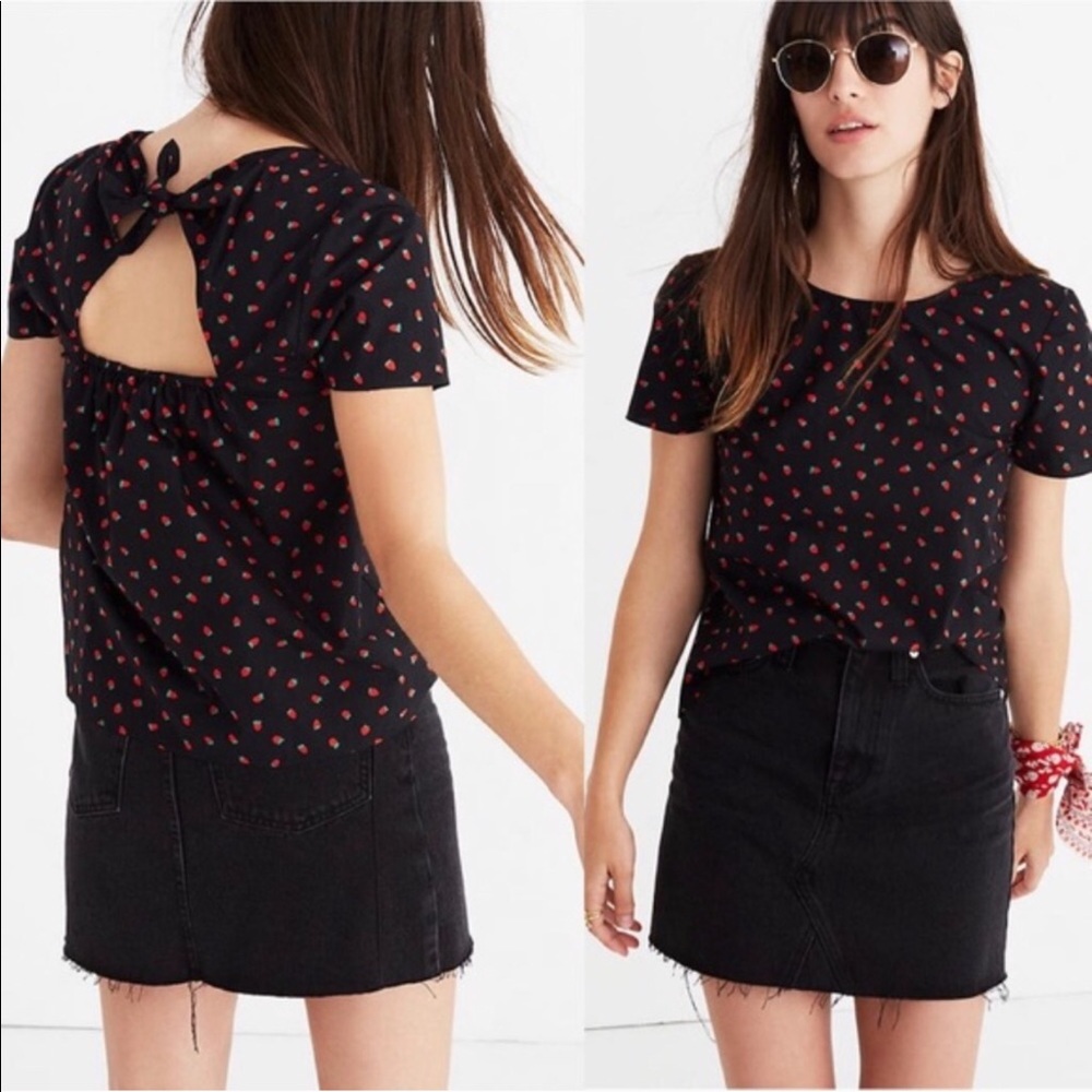 Madewell fresh strawberries Tie-back cutout Blouse